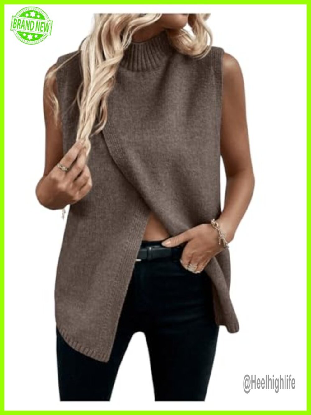 Sweater Vest Mock Neck Sleeveless Knit Asymmetrical Hem Business Casual